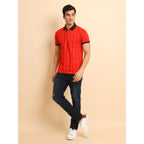 Generic Men's Casual Cotton Printed Polo Neck Half Sleeve T-Shirt (Red)