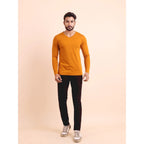 Generic Men's Casual Cotton Solid V Neck Full Sleeve T-Shirt  (Mustard)