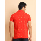 Generic Men's Casual Cotton Printed Polo Neck Half Sleeve T-Shirt (Red)