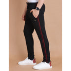Generic Men's Casual Cotton Striped Full Length Track Pant (Black)