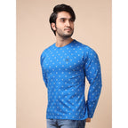 Generic Men's Casual Cotton Printed Round Neck Full Sleeve T-Shirt (Blue)