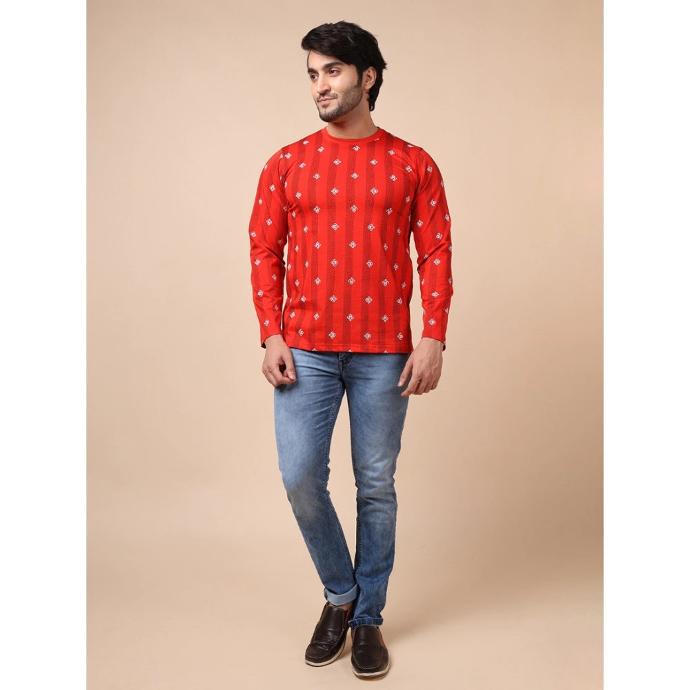 Generic Men's Casual Cotton Printed Round Neck Full Sleeve T-Shirt (Red) Secondary image