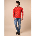 Generic Men's Casual Cotton Printed Round Neck Full Sleeve T-Shirt (Red)