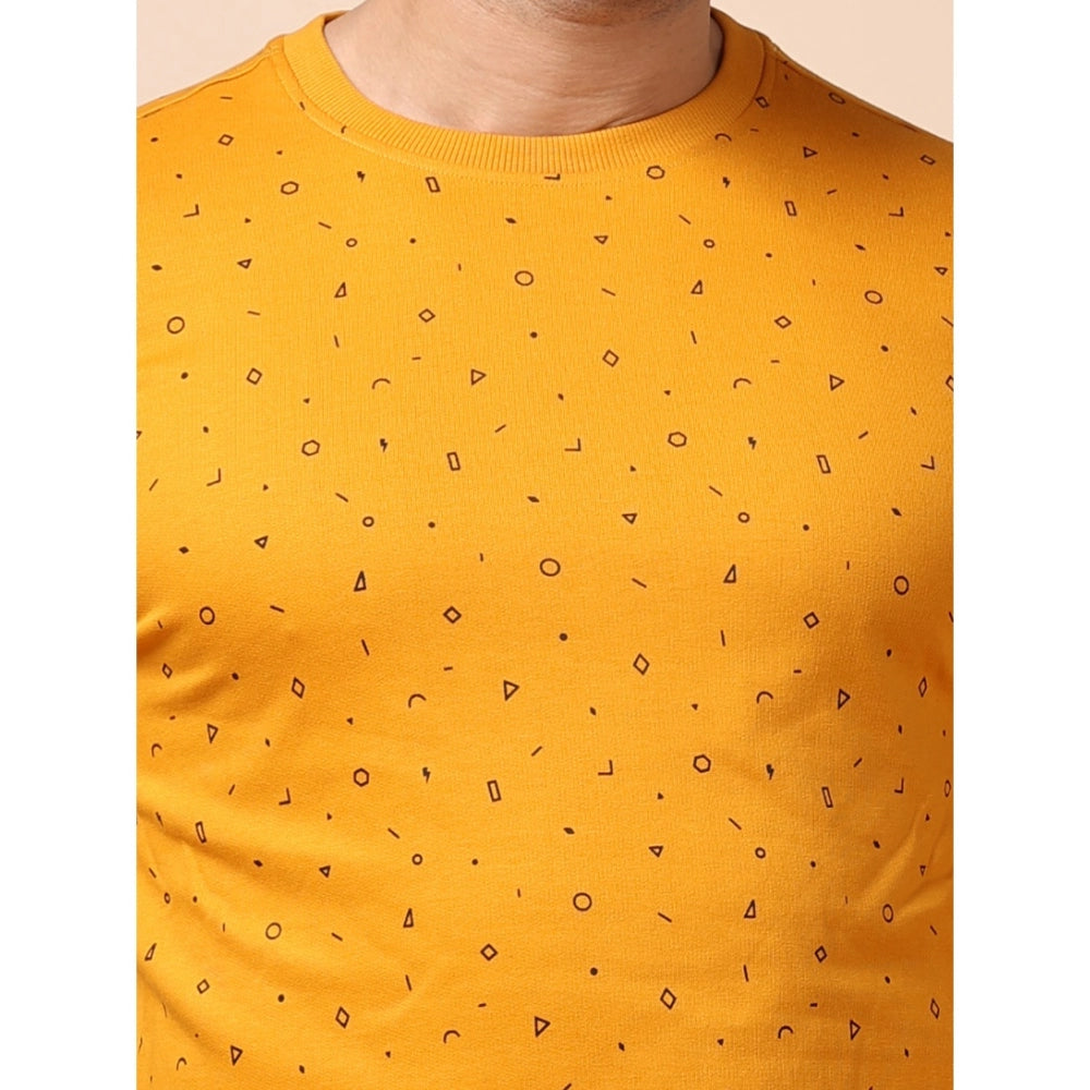 Generic Men's Casual Cotton Printed Round Neck Full Sleeve Sweat T-Shirt (Mustard)