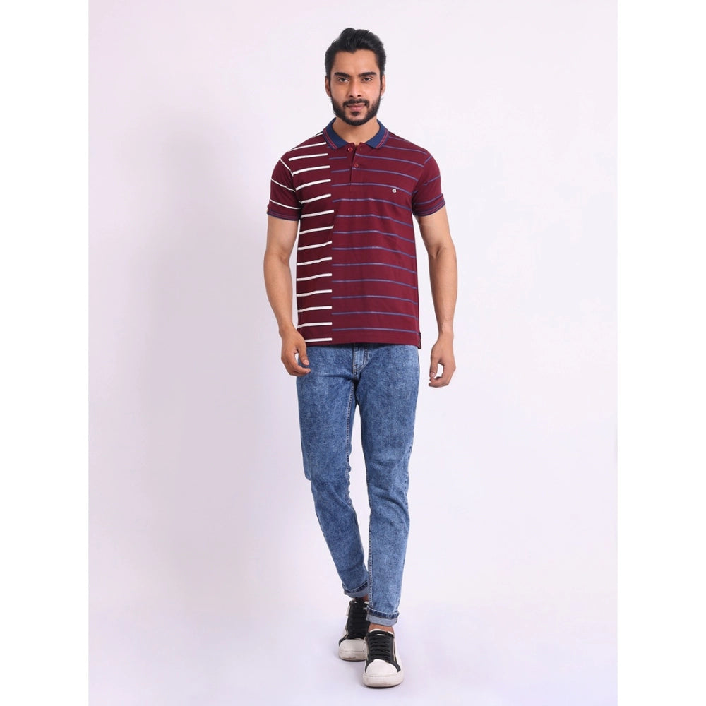 Generic Men's Casual Cotton Printed Polo Neck Half Sleeve T-Shirt (Purple) Secondary image