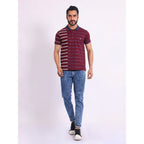 Generic Men's Casual Cotton Printed Polo Neck Half Sleeve T-Shirt (Purple)