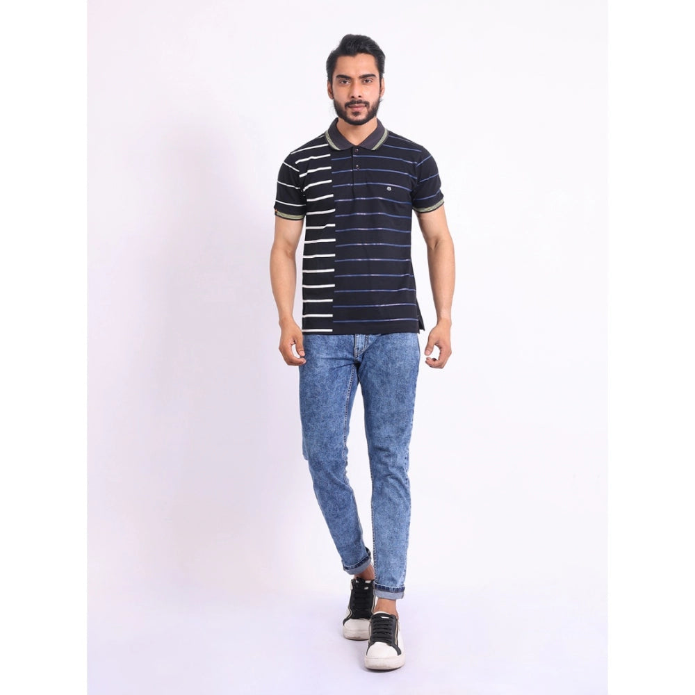 Generic Men's Casual Cotton Printed Polo Neck Half Sleeve T-Shirt (Black) Secondary image