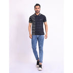 Generic Men's Casual Cotton Printed Polo Neck Half Sleeve T-Shirt (Black)