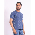 Generic Men's Casual Cotton Printed Round Neck Half Sleeve T-Shirt (Blue)