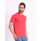 Generic Men's Casual Cotton Printed Round Neck Half Sleeve T-Shirt (Red)