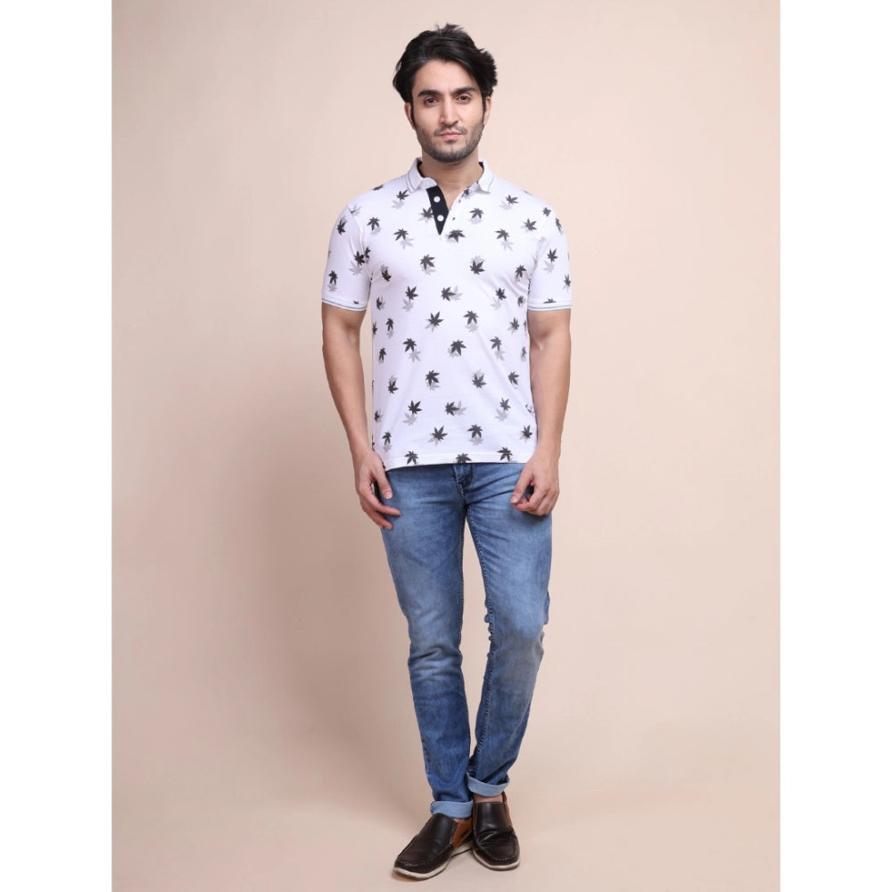 Generic Men's Casual Cotton Printed Polo Neck Half Sleeve T-Shirt (White) Secondary image