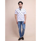 Generic Men's Casual Cotton Printed Polo Neck Half Sleeve T-Shirt (White)