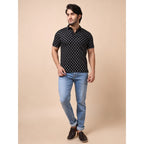 Generic Men's Casual Cotton Printed Polo Neck Half Sleeve T-Shirt (Black)