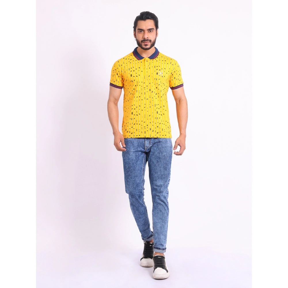 Generic Men's Casual Cotton Printed Polo Neck Half Sleeve T-Shirt (Turmeric) Secondary image