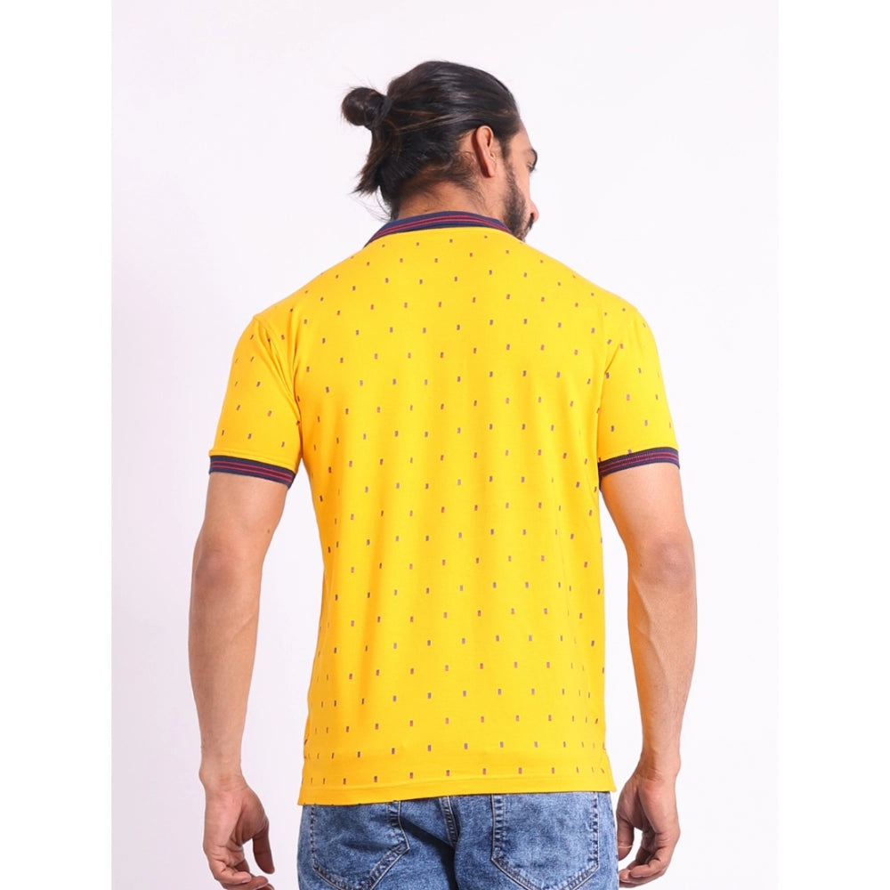 Generic Men's Casual Cotton Printed Polo Neck Half Sleeve T-Shirt (Turmeric)