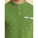 Generic Men's Casual Cotton Printed Mandarin Collar Half Sleeve T-Shirt (Green)