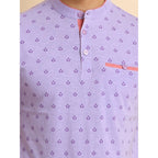 Generic Men's Casual Cotton Printed Mandarin Collar Half Sleeve T-Shirt (Lavender)