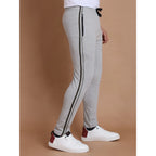 Generic Men's Casual Cotton Striped Full Length Track Pant (Greymelange)