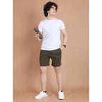 Generic Men's Casual Cotton Striped Above knee Shorts (Olive)