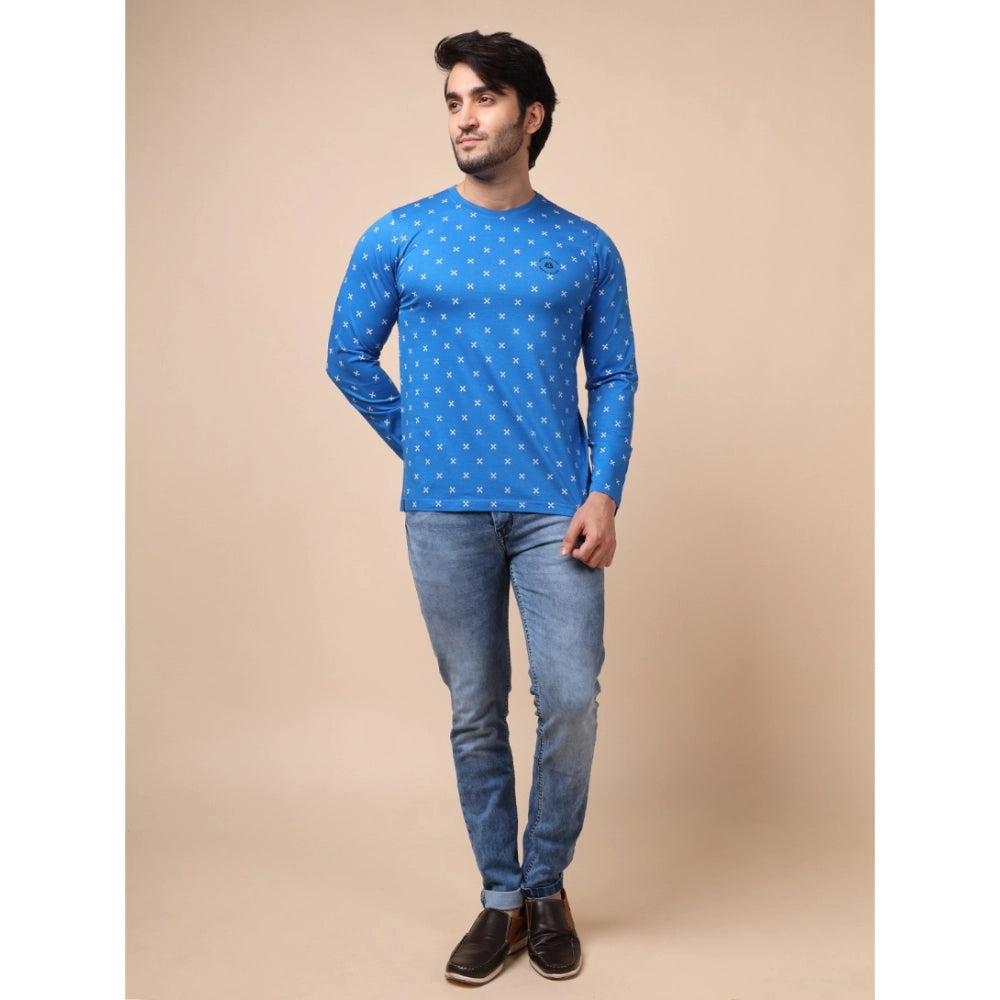 Generic Men's Casual Cotton Printed Round Neck Full Sleeve T-Shirt (Blue) Secondary image