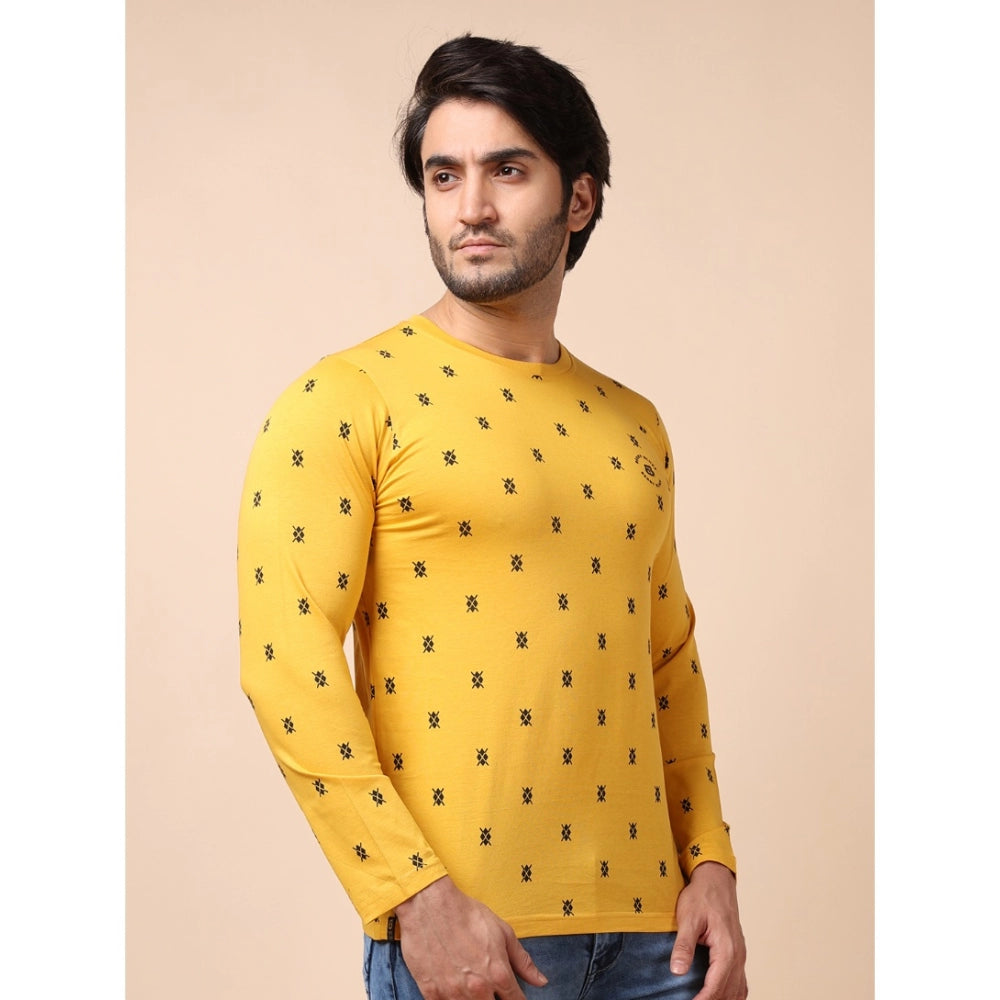 Generic Men's Casual Cotton Printed Round Neck Full Sleeve T-Shirt (Mustard)