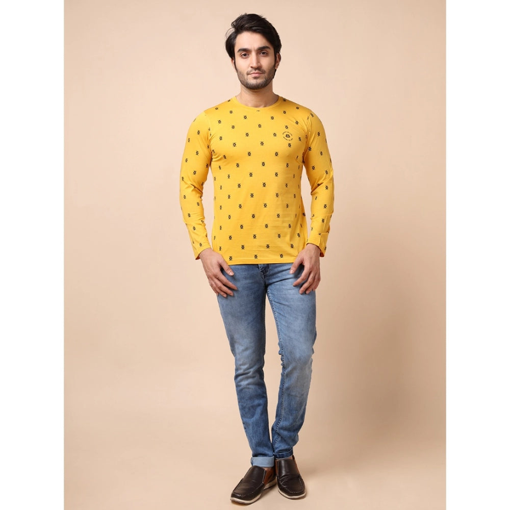 Generic Men's Casual Cotton Printed Round Neck Full Sleeve T-Shirt (Mustard) Secondary image