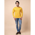 Generic Men's Casual Cotton Printed Round Neck Full Sleeve T-Shirt (Mustard)