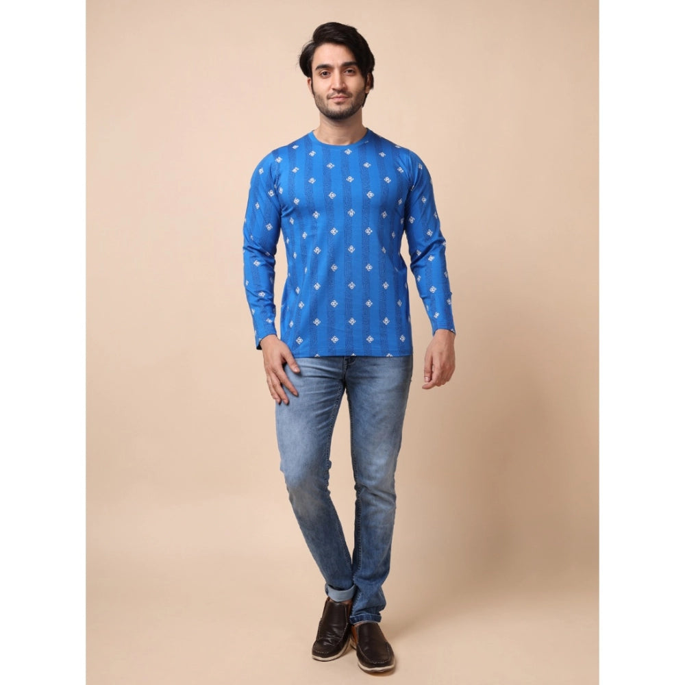 Generic Men's Casual Cotton Printed Round Neck Full Sleeve T-Shirt (Blue) Secondary image