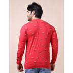 Generic Men's Casual Cotton Printed Round Neck Full Sleeve T-Shirt (Red)