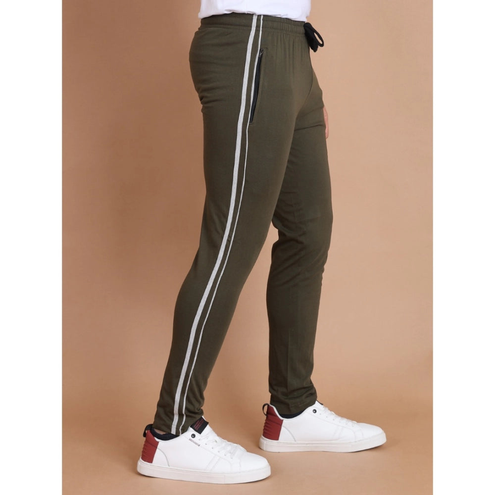 Generic Men's Casual Cotton Striped Full Length Track Pant (olive)