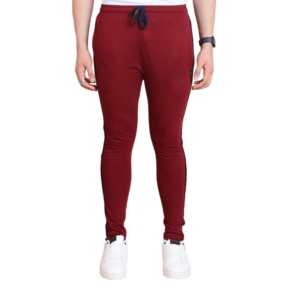 Generic Men's Casual Cotton Striped Full Length Track Pant (Maroon) Main image