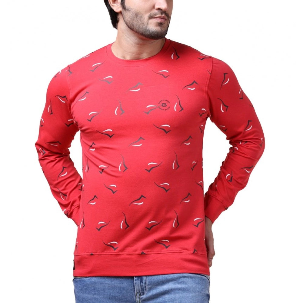 Generic Men's Casual Cotton Printed Round Neck Full Sleeve T-Shirt (Red) Main image