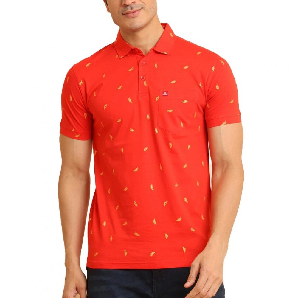 Generic Men's Casual Cotton Printed Polo Neck Half Sleeve T-Shirt (Red) Main image