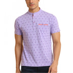 Generic Men's Casual Cotton Printed Mandarin Collar Half Sleeve T-Shirt (Lavender)