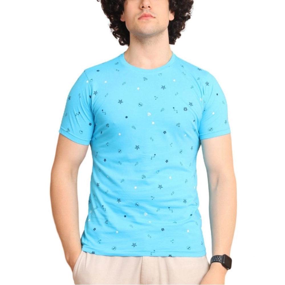 Generic Men's Casual Cotton Printed Round Neck Half Sleeve T-Shirt (Skyblue) Main image