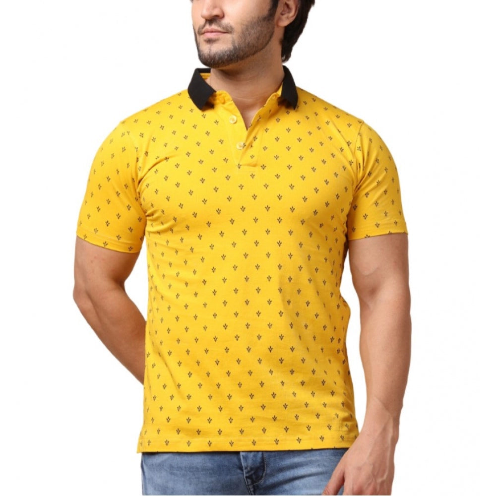 Generic Men's Casual Cotton Printed Polo Neck Half Sleeve T-Shirt (Yellow) Main image