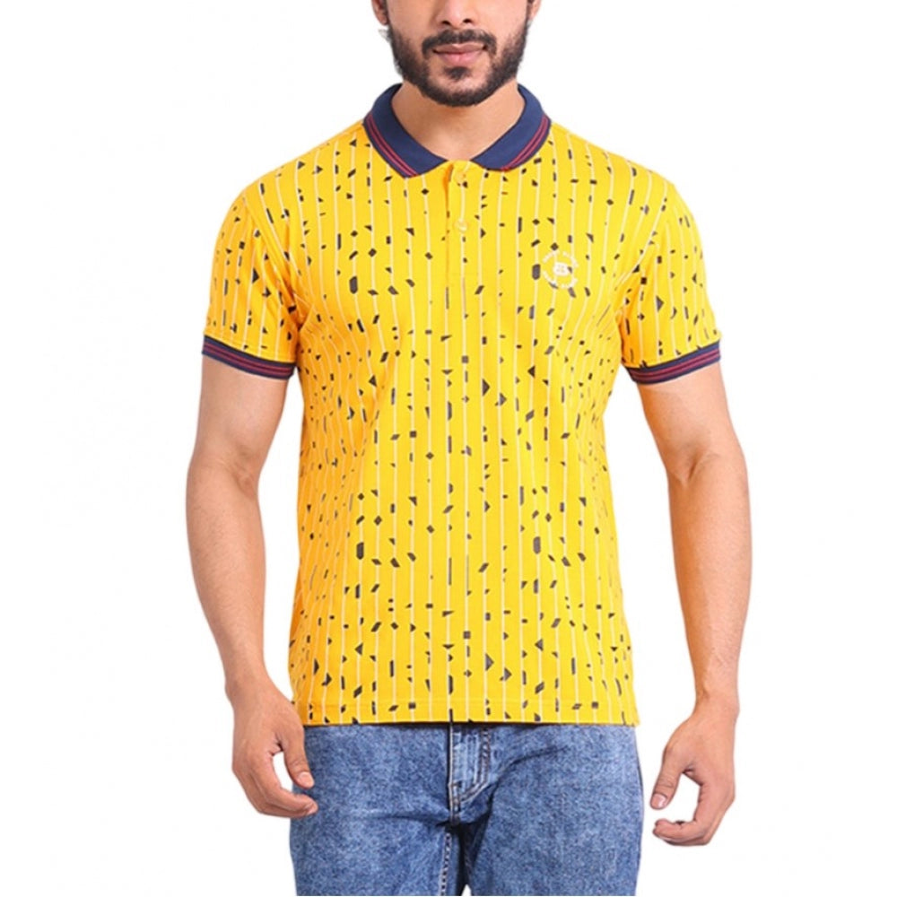 Generic Men's Casual Cotton Printed Polo Neck Half Sleeve T-Shirt (Turmeric) Main image