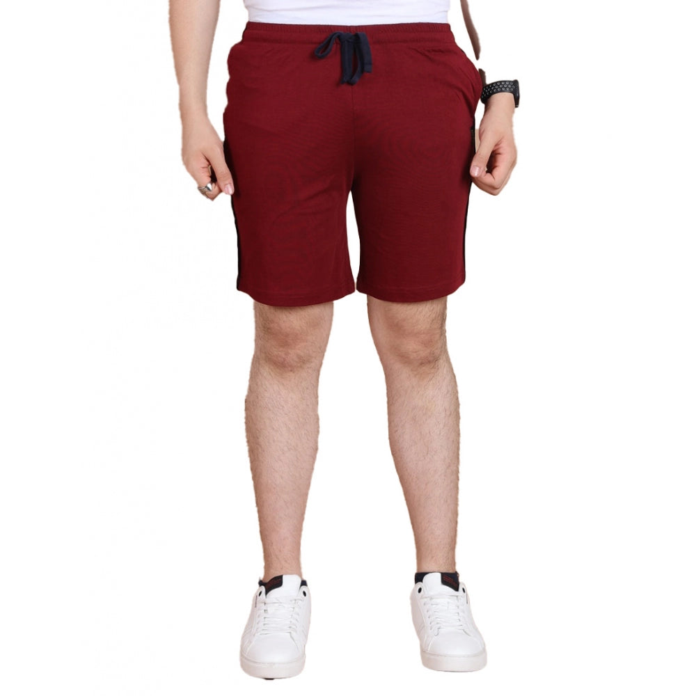 Generic Men's Casual Cotton Striped Above knee Shorts (Maroon) Main image
