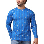 Generic Men's Casual Cotton Printed Round Neck Full Sleeve T-Shirt (Blue)