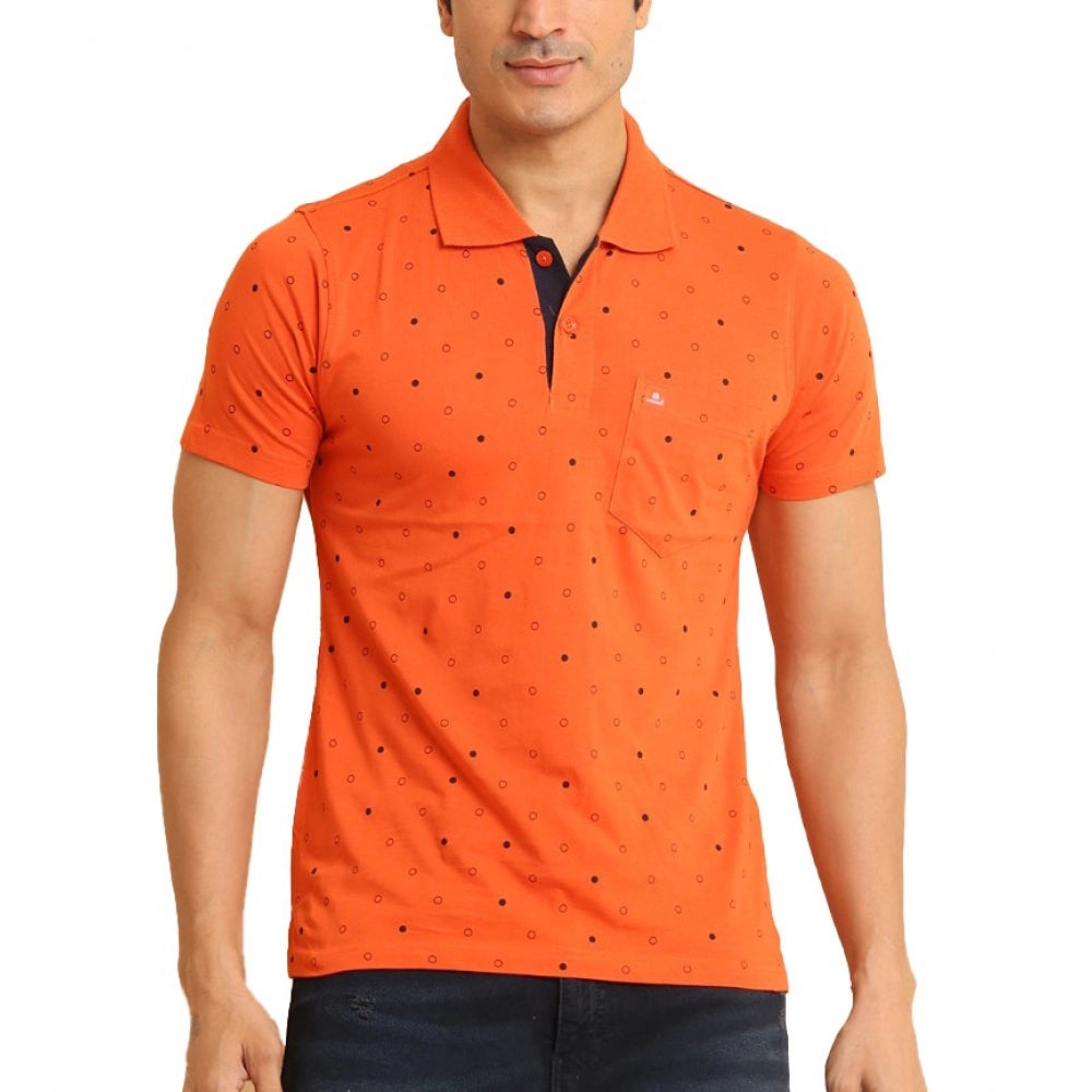 Generic Men's Casual Cotton Printed Polo Neck Half Sleeve T-Shirt (Rust) Main image