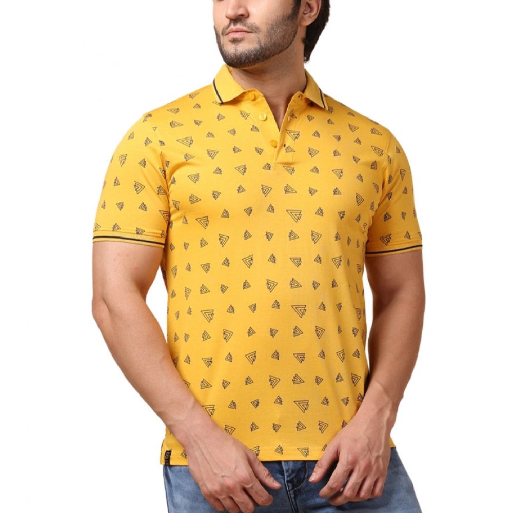 Generic Men's Casual Cotton Printed Polo Neck Half Sleeve T-Shirt (Mustard) Main image