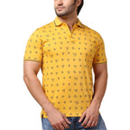 Generic Men's Casual Cotton Printed Polo Neck Half Sleeve T-Shirt (Mustard)