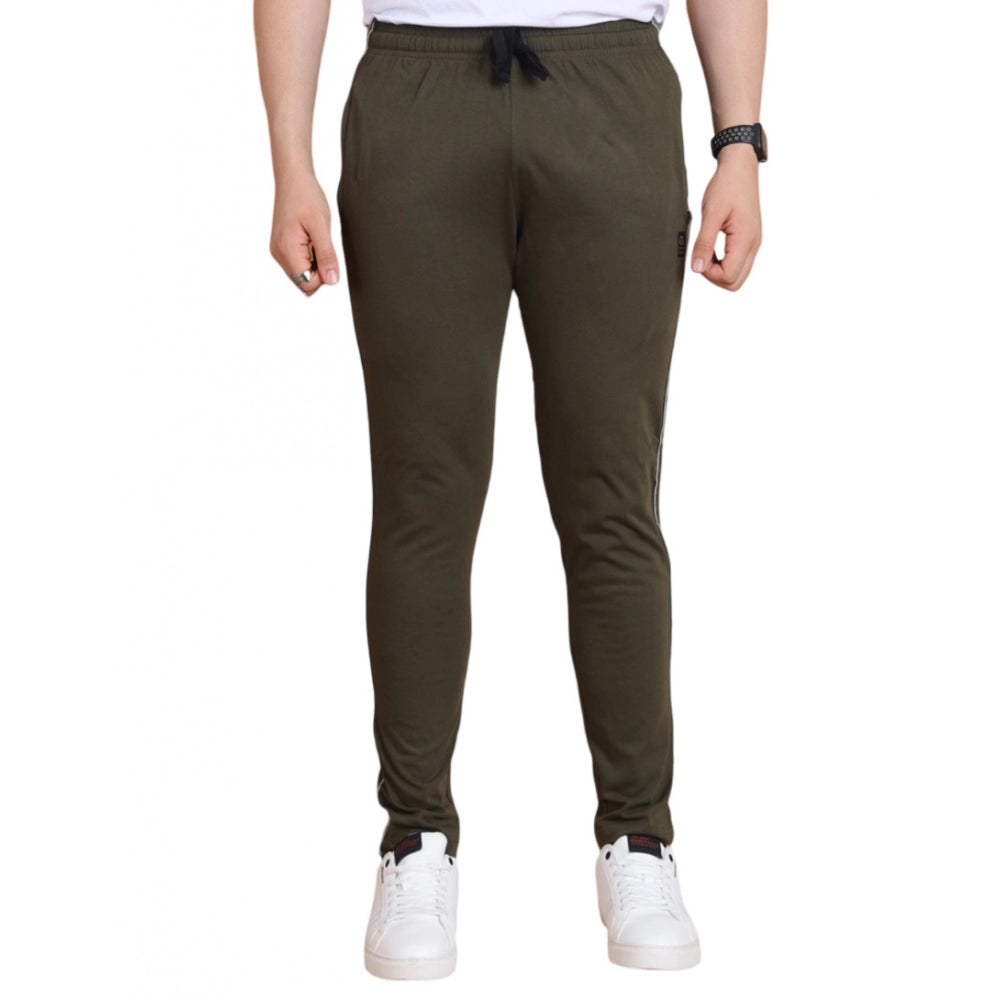 Generic Men's Casual Cotton Striped Full Length Track Pant (olive) Main image