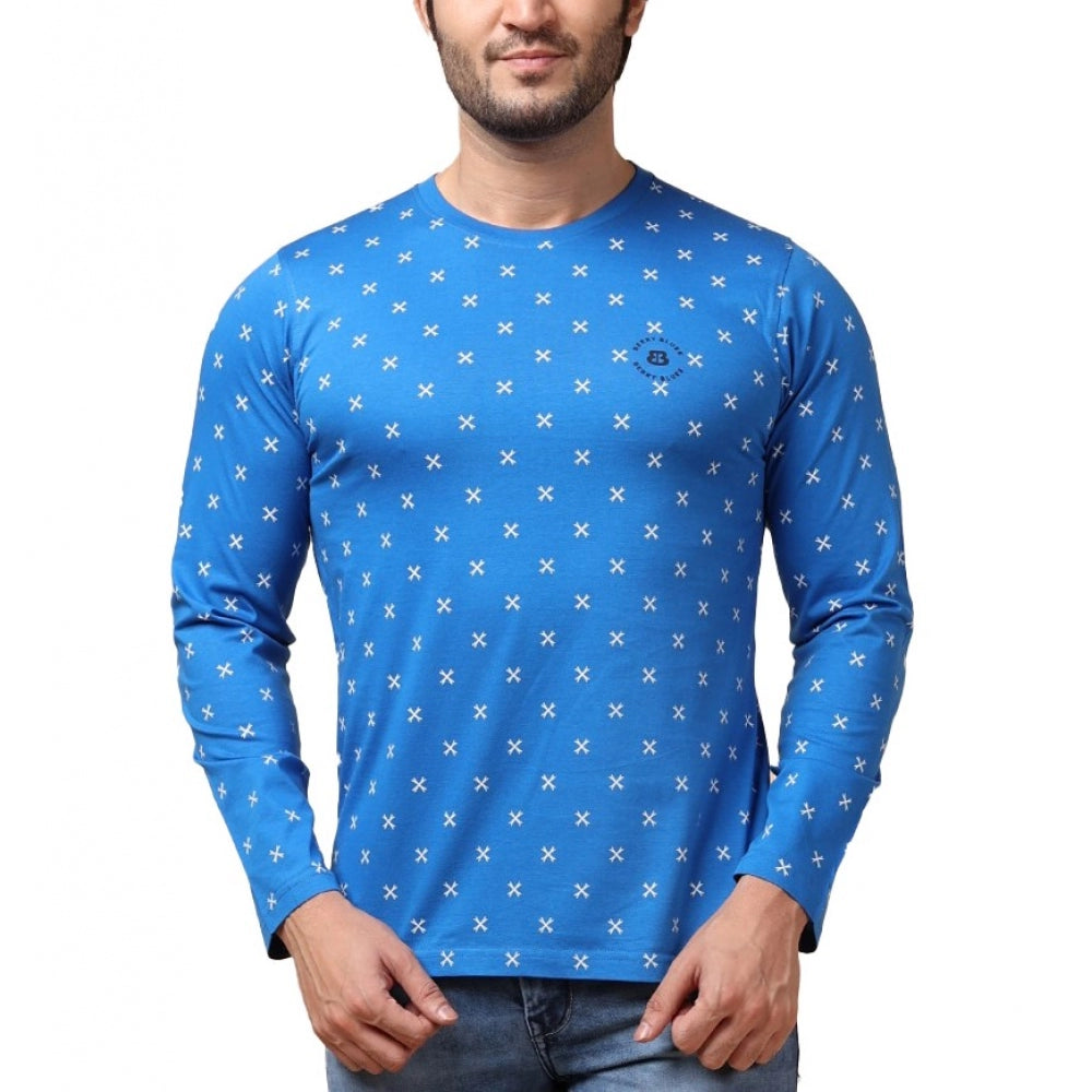 Generic Men's Casual Cotton Printed Round Neck Full Sleeve T-Shirt (Blue) Main image