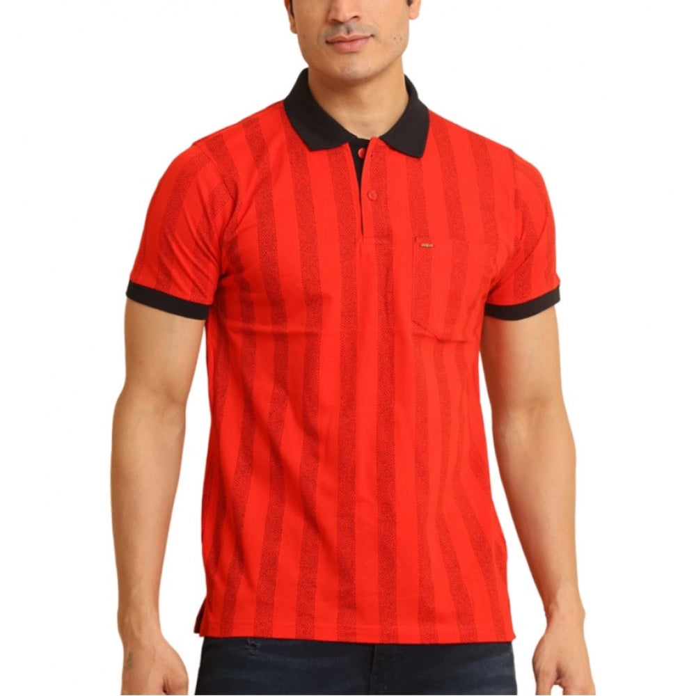 Generic Men's Casual Cotton Printed Polo Neck Half Sleeve T-Shirt (Red) Main image
