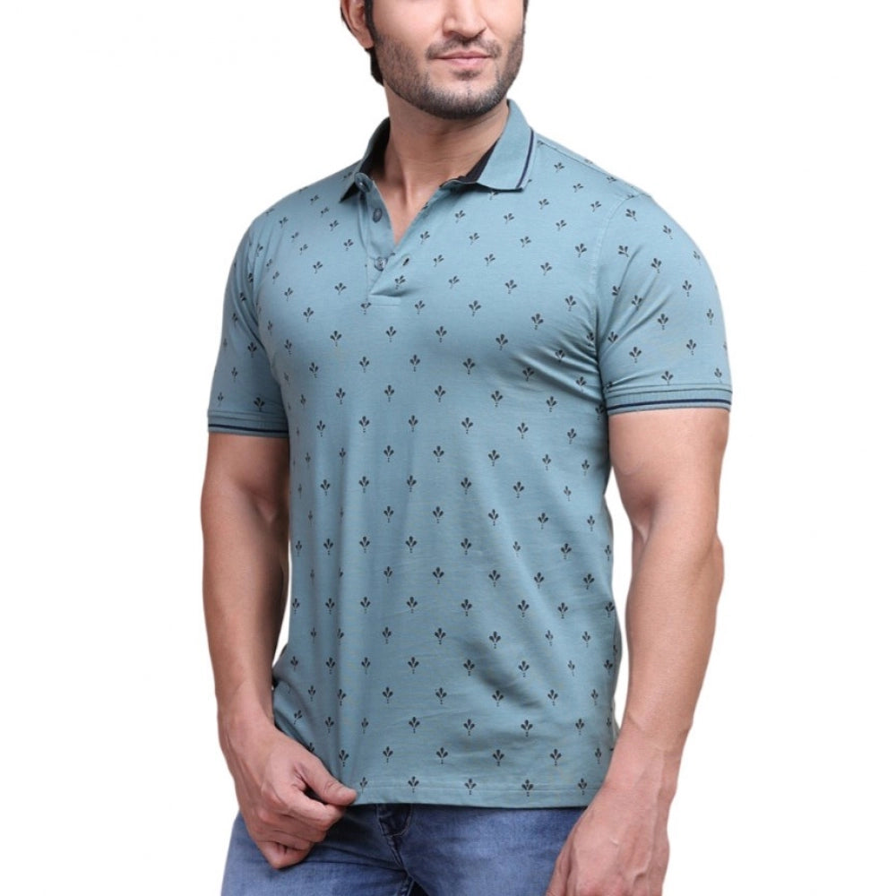 Generic Men's Casual Cotton Printed Polo Neck Half Sleeve T-Shirt (Grey) Main image