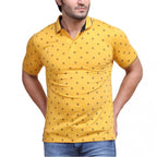 Generic Men's Casual Cotton Printed Polo Neck Half Sleeve T-Shirt (Mustard)