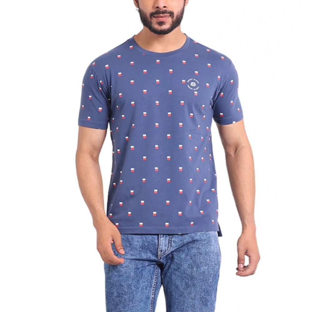 Generic Men's Casual Cotton Printed Round Neck Half Sleeve T-Shirt (Blue) Main image