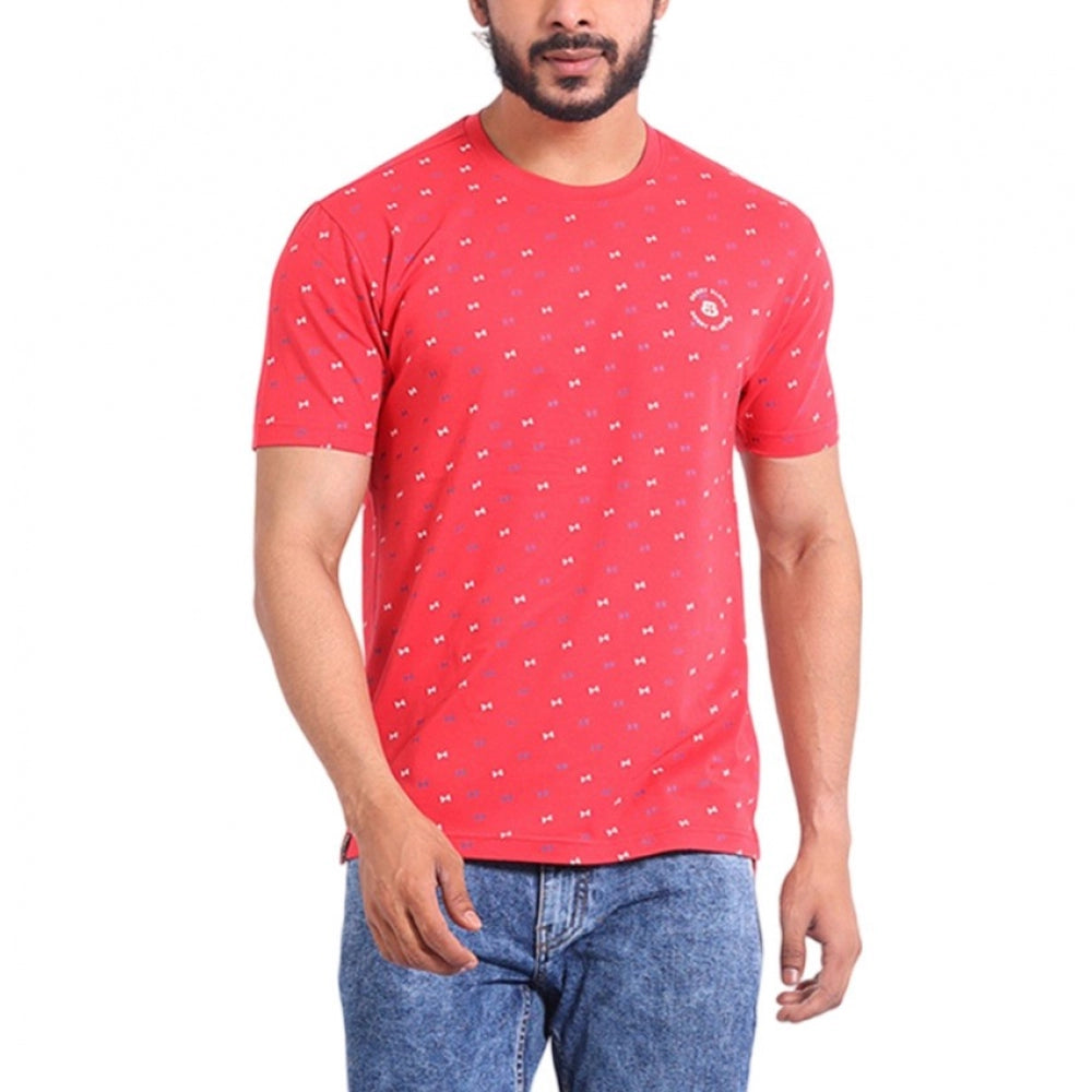 Generic Men's Casual Cotton Printed Round Neck Half Sleeve T-Shirt (Red) Main image