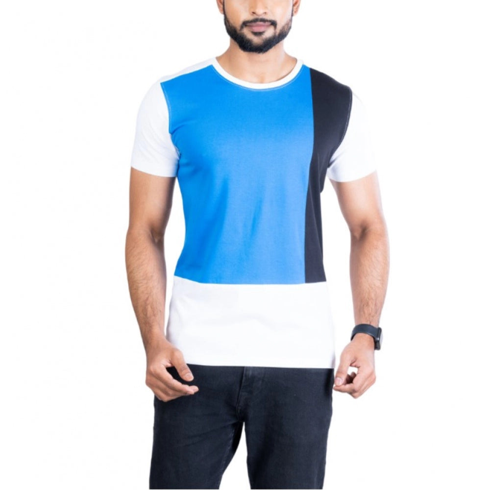 Generic Men's Casual Cotton Printed Round Neck Half Sleeve T-Shirt (Blue) Main image